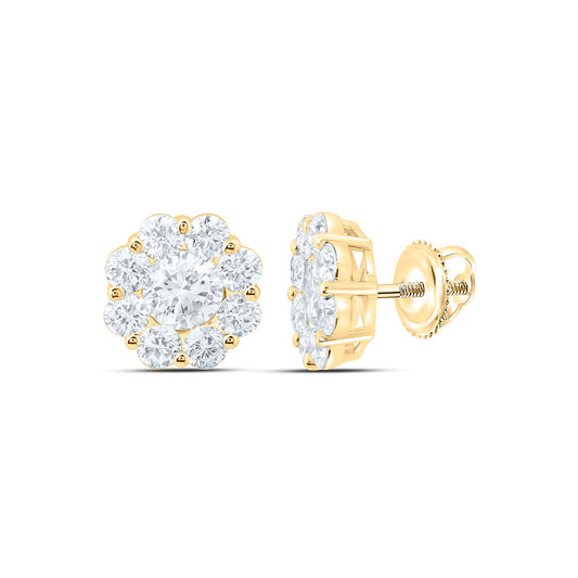 10K Yellow Gold 3 7/8 Cttw Lab Grown Diamond Fashion Flower Earring