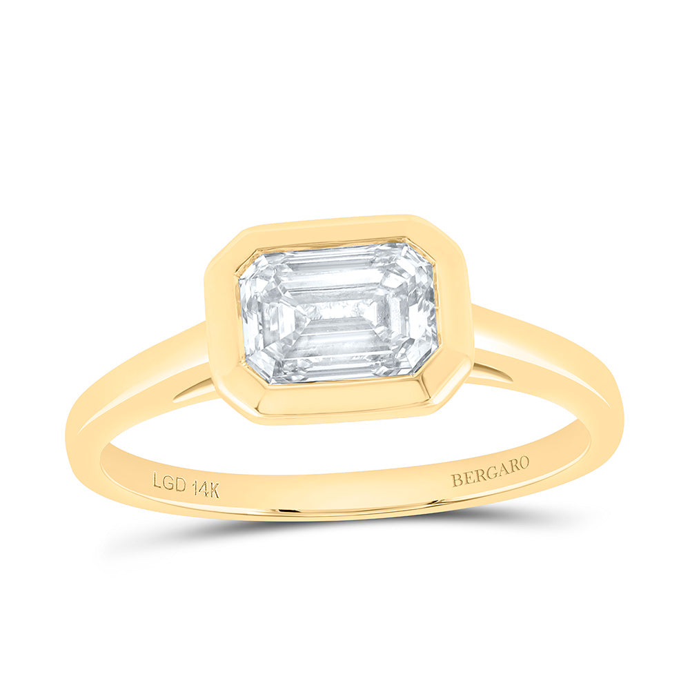 14K Yellow Or White Gold Lab Grown Diamond Fashion Emerald Engagement Bezel Ring