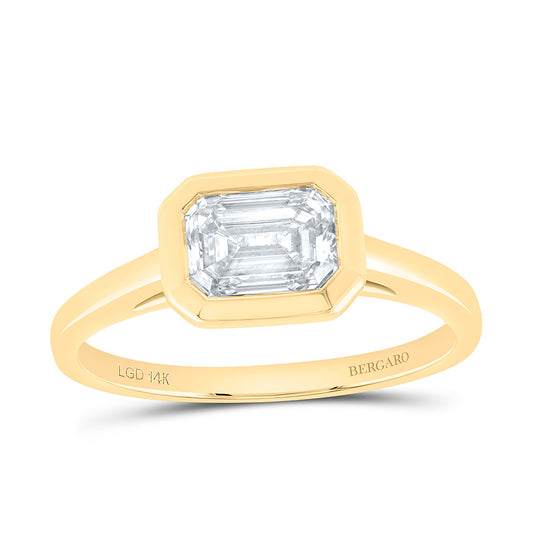 14K Yellow Or White Gold Lab Grown Diamond Fashion Emerald Engagement Bezel Ring