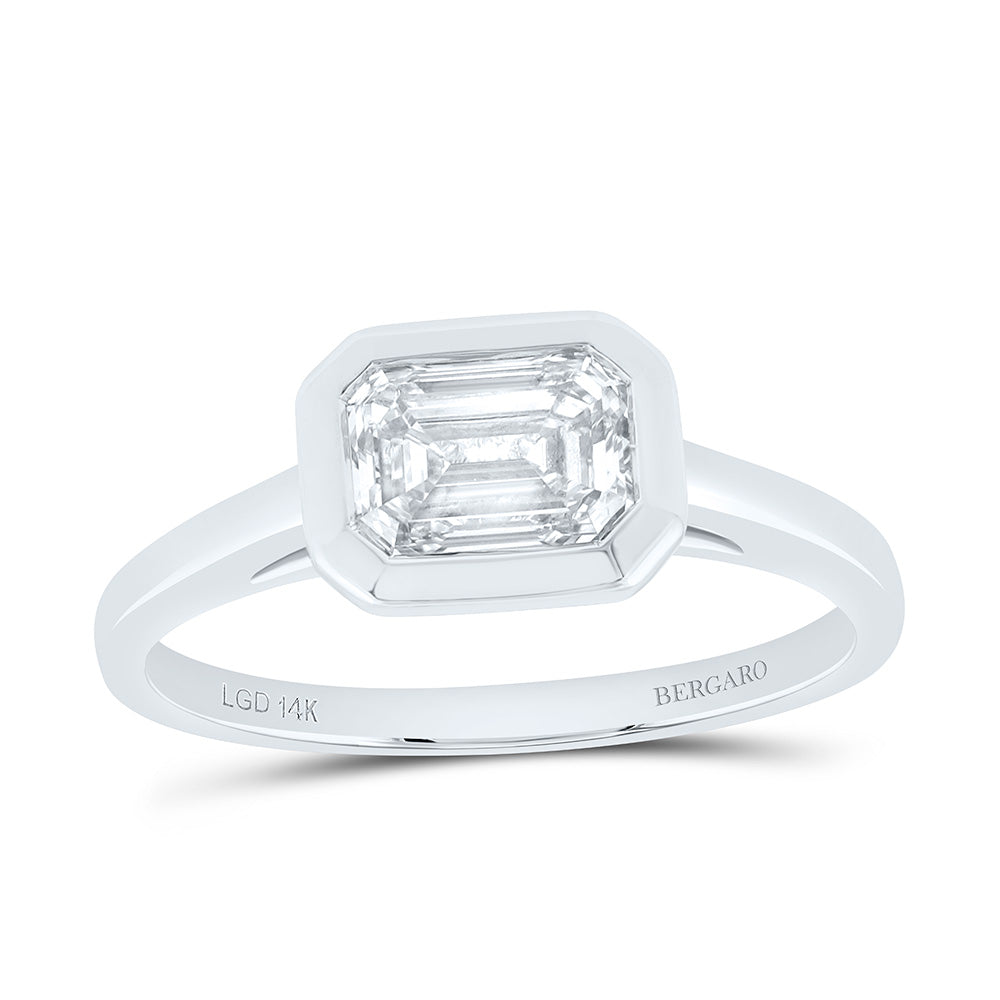 14K Yellow Or White Gold Lab Grown Diamond Fashion Emerald Engagement Bezel Ring