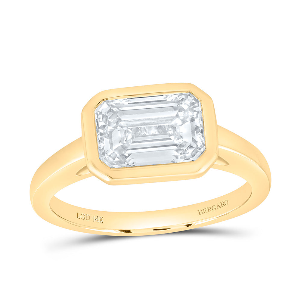 14K Yellow Or White Gold Lab Grown Diamond Fashion Emerald Engagement Bezel Ring