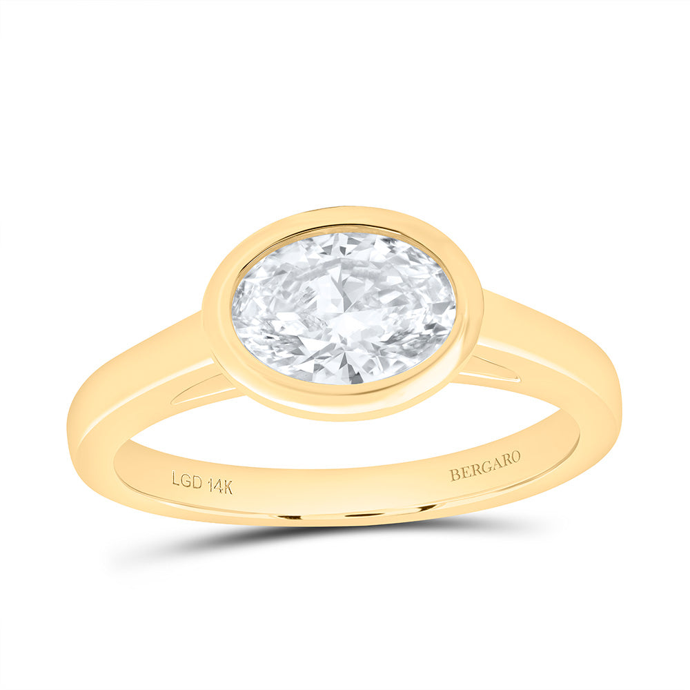 14K Yellow Or White Gold 1 Cttw Lab Grown Diamond Oval Bezel Engagement Ring