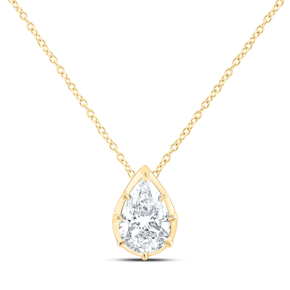 14K Yellow Or White Gold 1 Cttw Lab Grown Diamond Fashion Pear Necklace (18 Inch)
