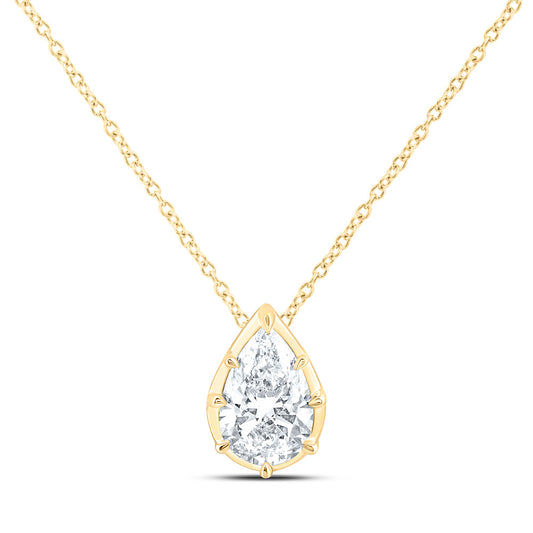 14K Yellow Or White Gold 1 Cttw Lab Grown Diamond Fashion Pear Necklace (18 Inch)
