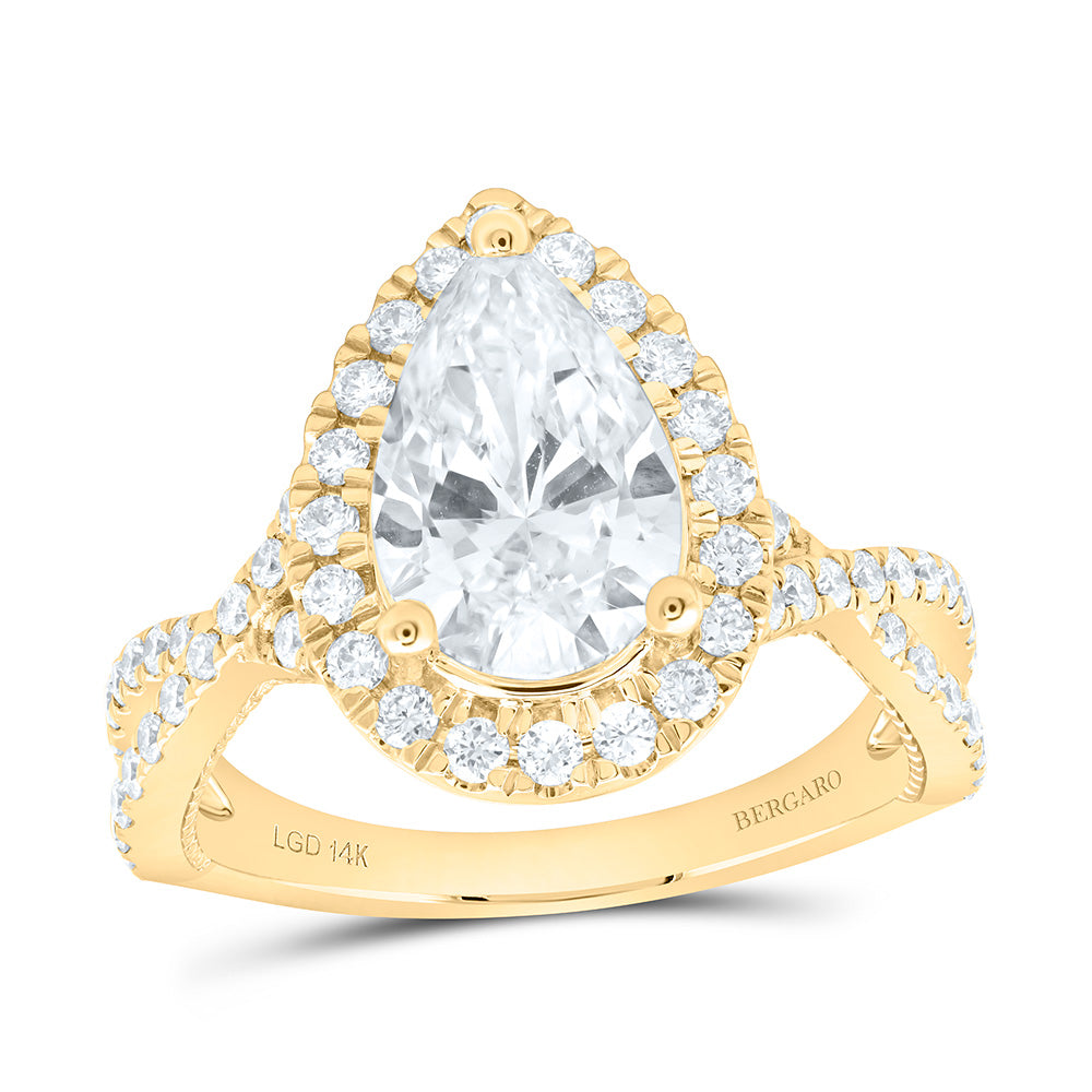 14K Yellow Or White Gold 2 3/4 Cttw Lab Grown Diamond 2 Cttw Center Pear Single Halo Engagement Ring