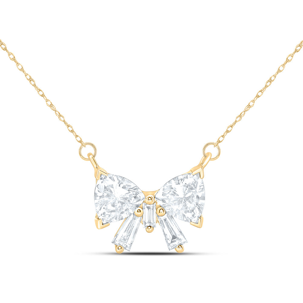 14K Yellow Or White Gold 1 3/4 Cttw Lab Grown Diamond Fashion Bow Necklace (18 Inch)