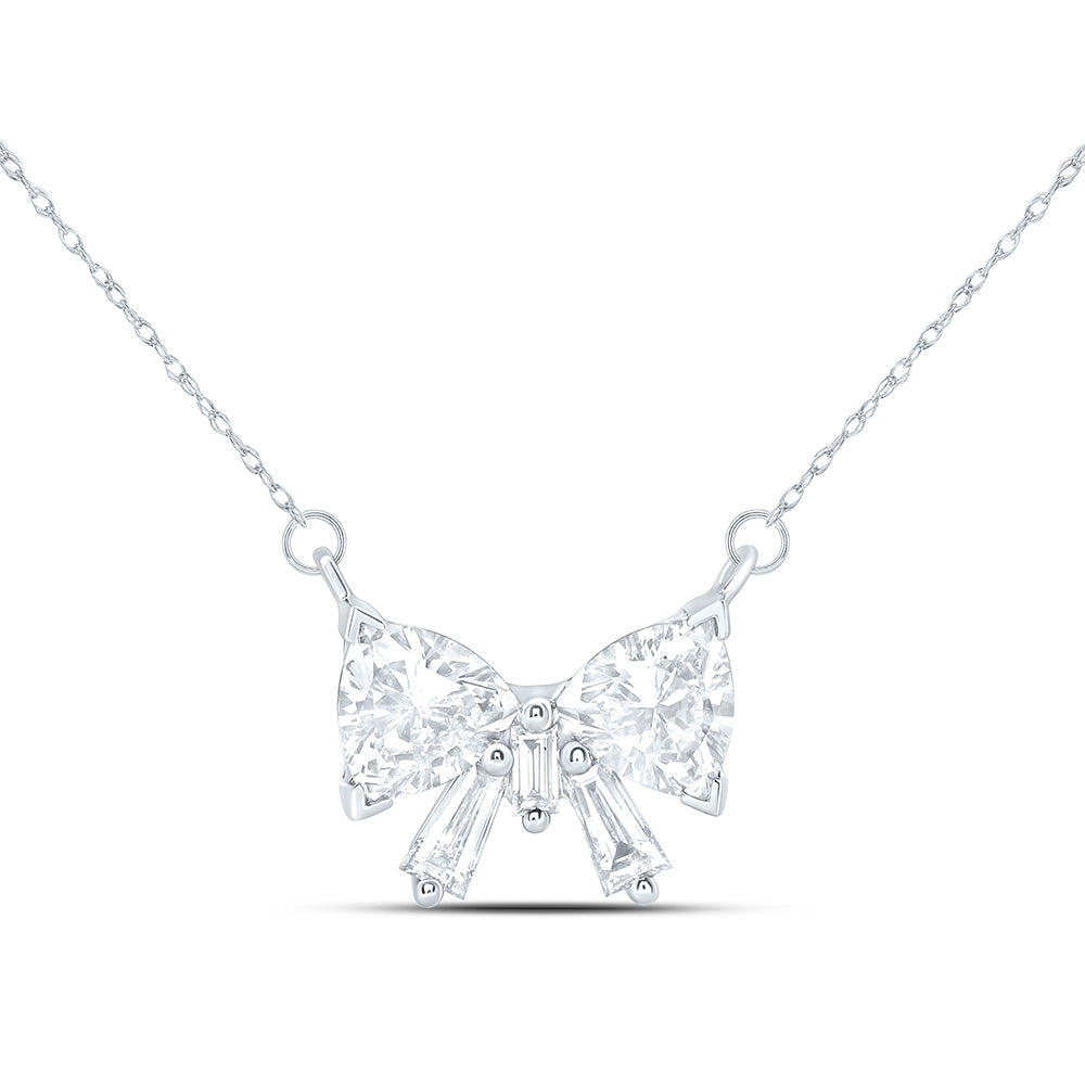 14K Yellow Or White Gold 1 3/4 Cttw Lab Grown Diamond Fashion Bow Necklace (18 Inch)