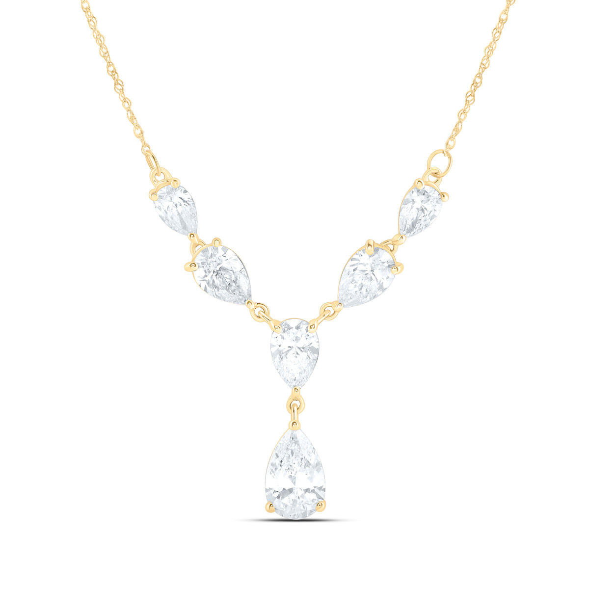 14K Yellow Gold 3 Cttw Lab Grown Diamond Fashion Pear Necklace (18 Inch)