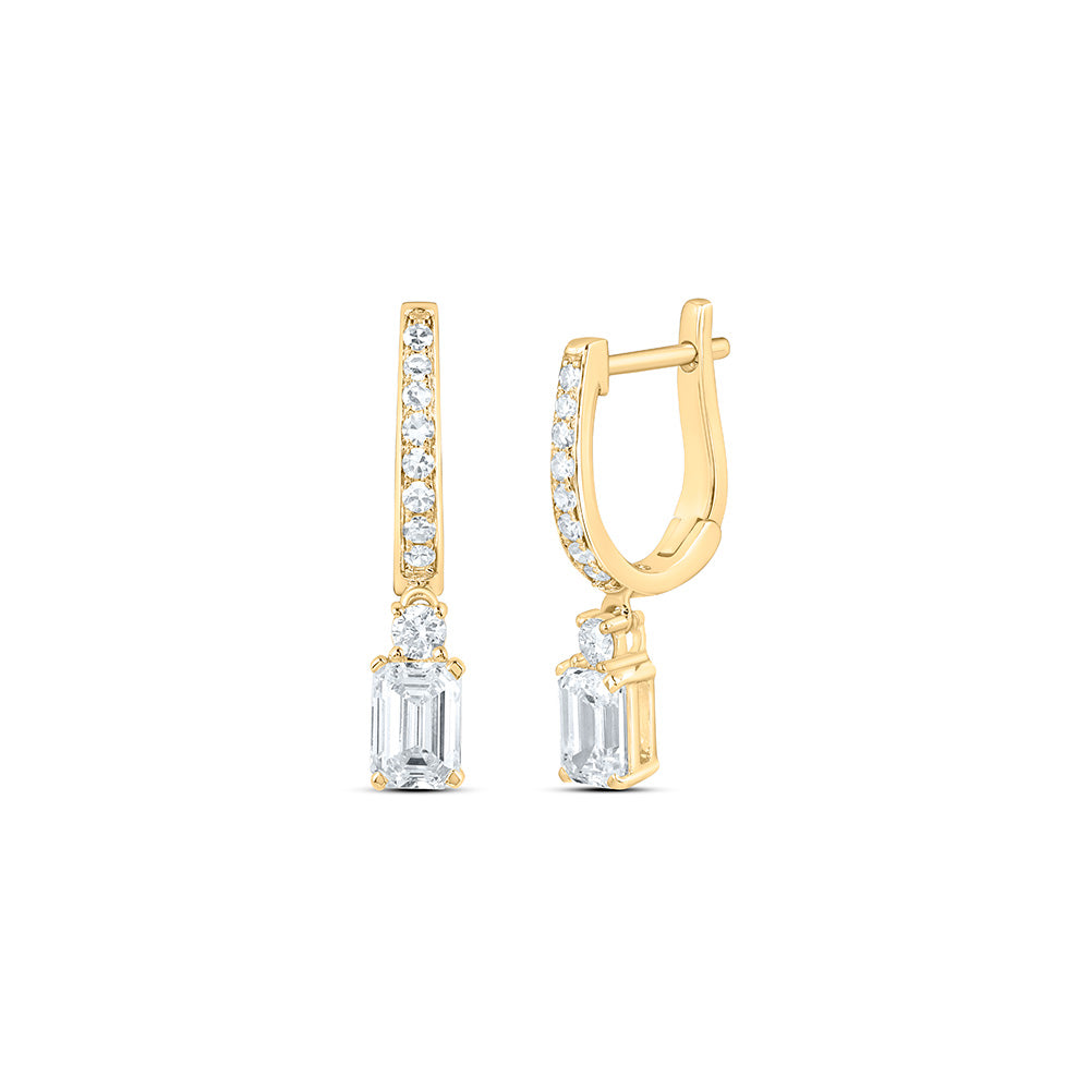 10K Yellow Or White Gold 1 1/3 Cttw Lab Grown Diamond Emerald Dangling Earring