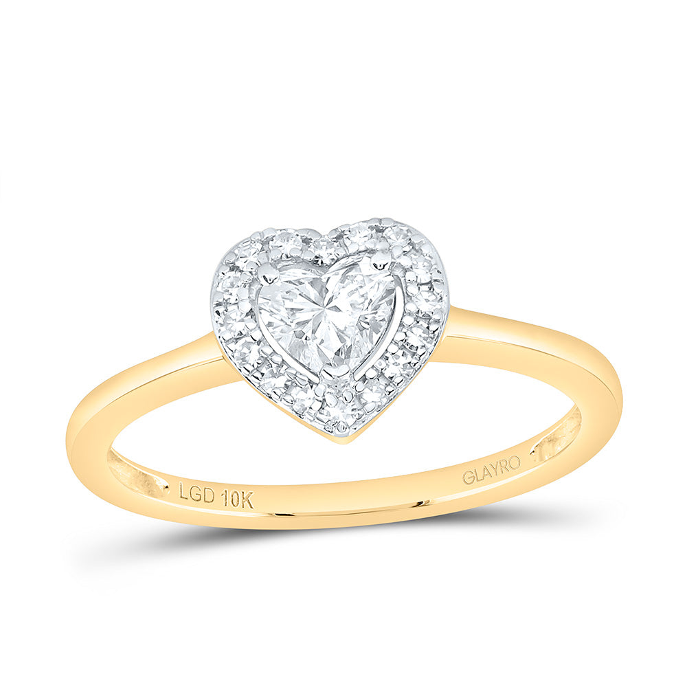 10K Yellow Or White Gold 1/2 Cttw Lab Grown Diamond 3/8 Cttw Center Heart Single Halo Engagement Ring