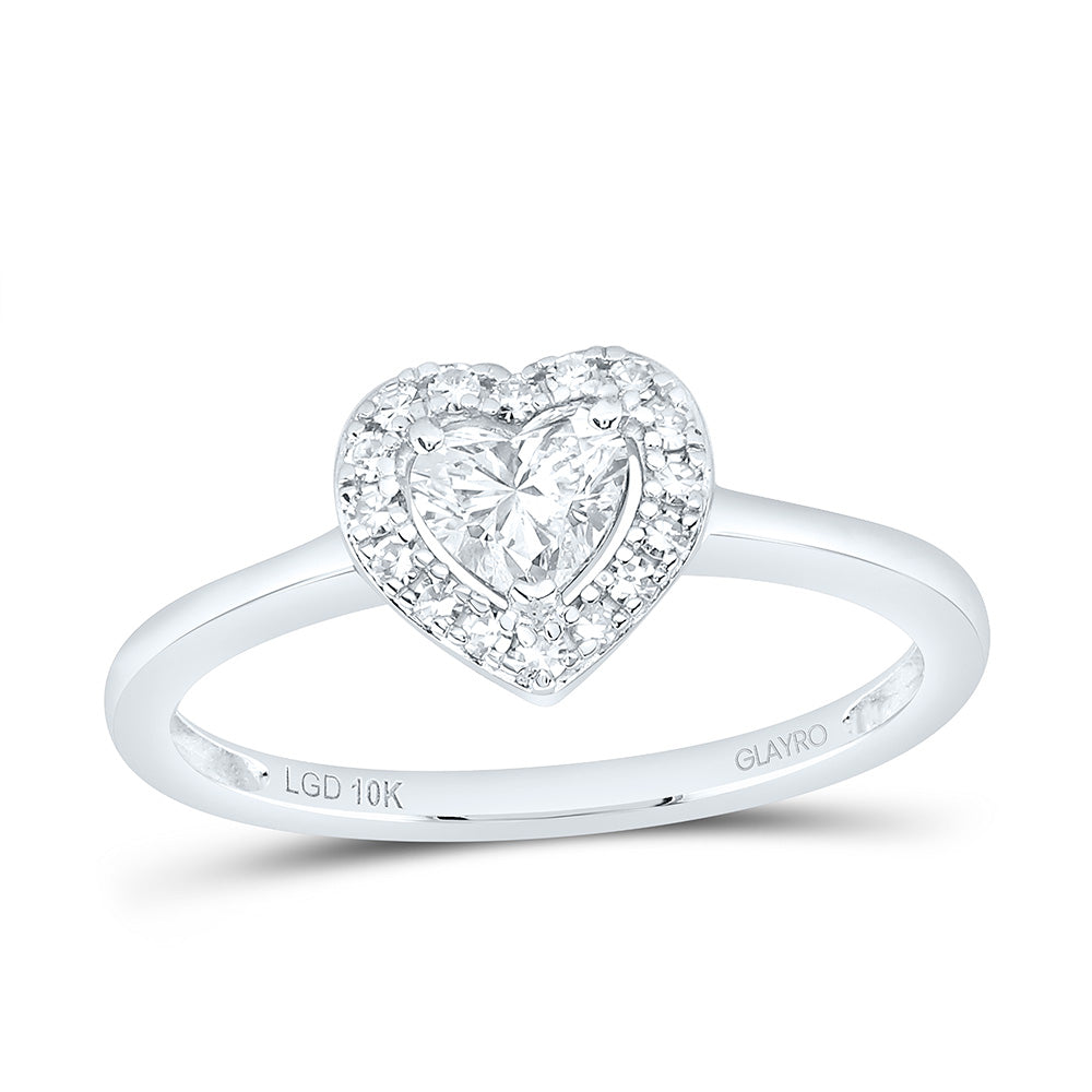 10K Yellow Or White Gold 1/2 Cttw Lab Grown Diamond 3/8 Cttw Center Heart Single Halo Engagement Ring