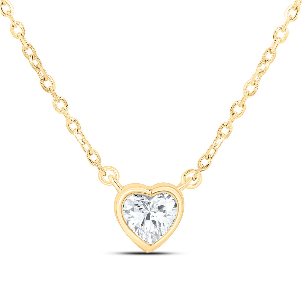 Sterling Silver 1/4 Cttw Lab Grown Diamond Heart Bezel Solitaire Stud Chain Necklace (18 Inch)