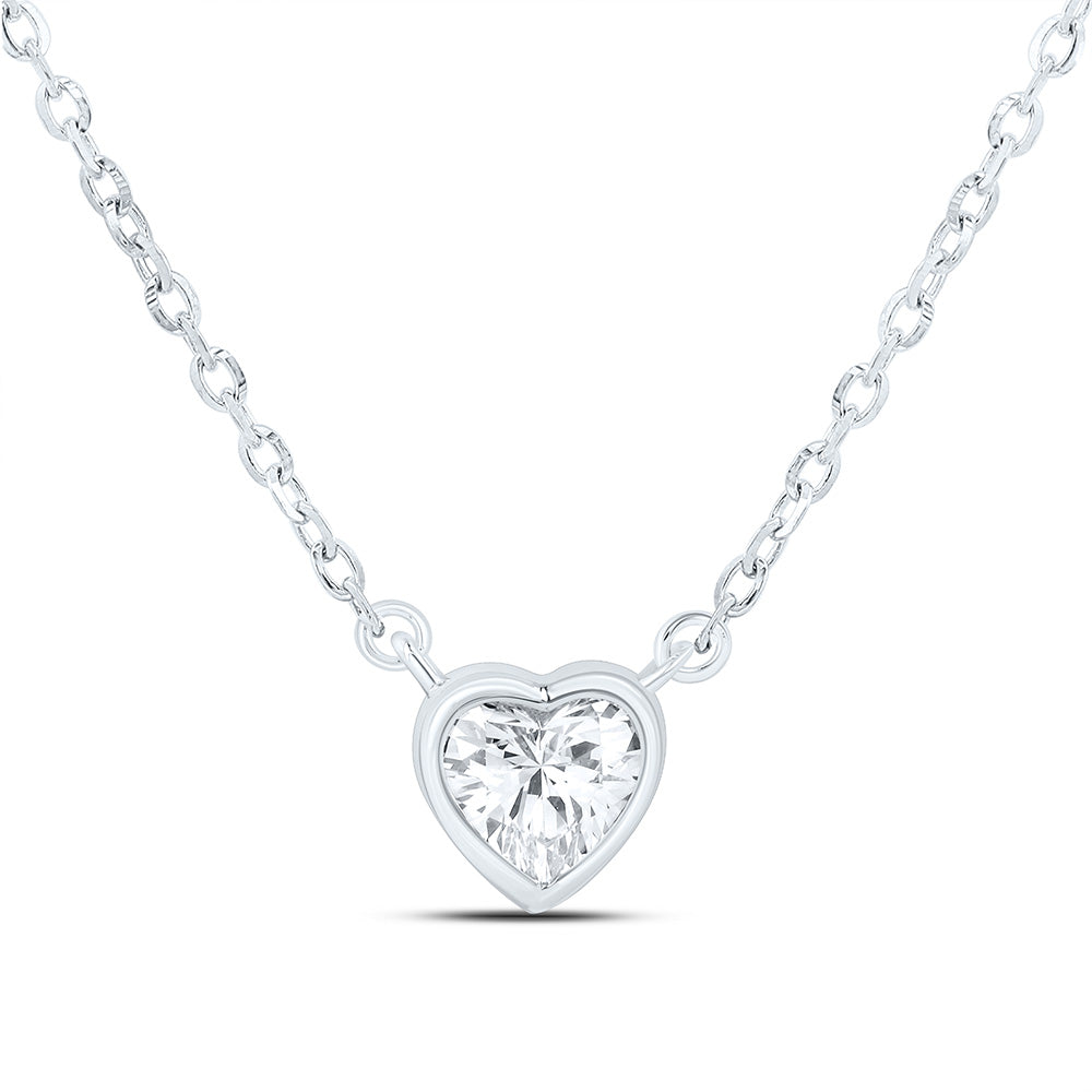 Sterling Silver 1/4 Cttw Lab Grown Diamond Heart Bezel Solitaire Stud Chain Necklace (18 Inch)