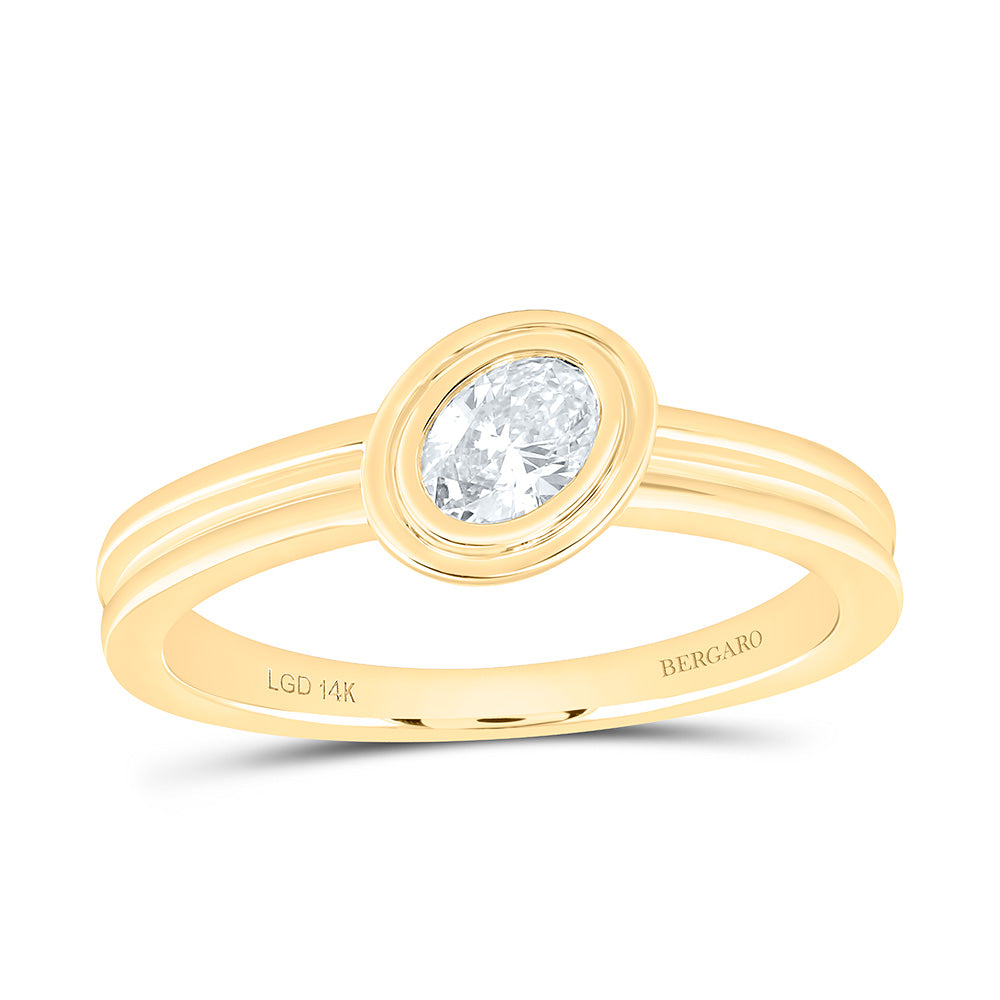 14K Yellow Gold 1/3 Cttw Lab Grown Diamond Oval Bezel Solitaire Ring