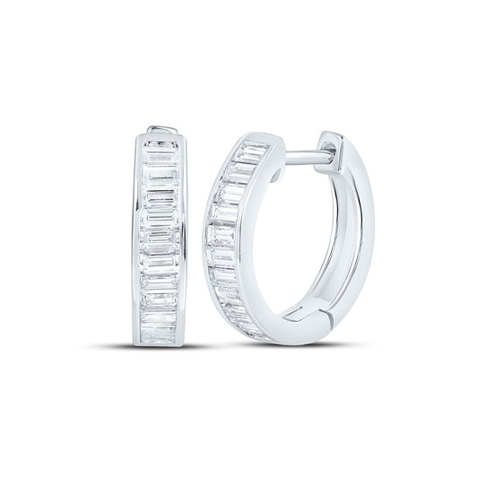 Sterling Silver 5/8 Cttw Lab Grown Diamond Bagutte Hoop Earring