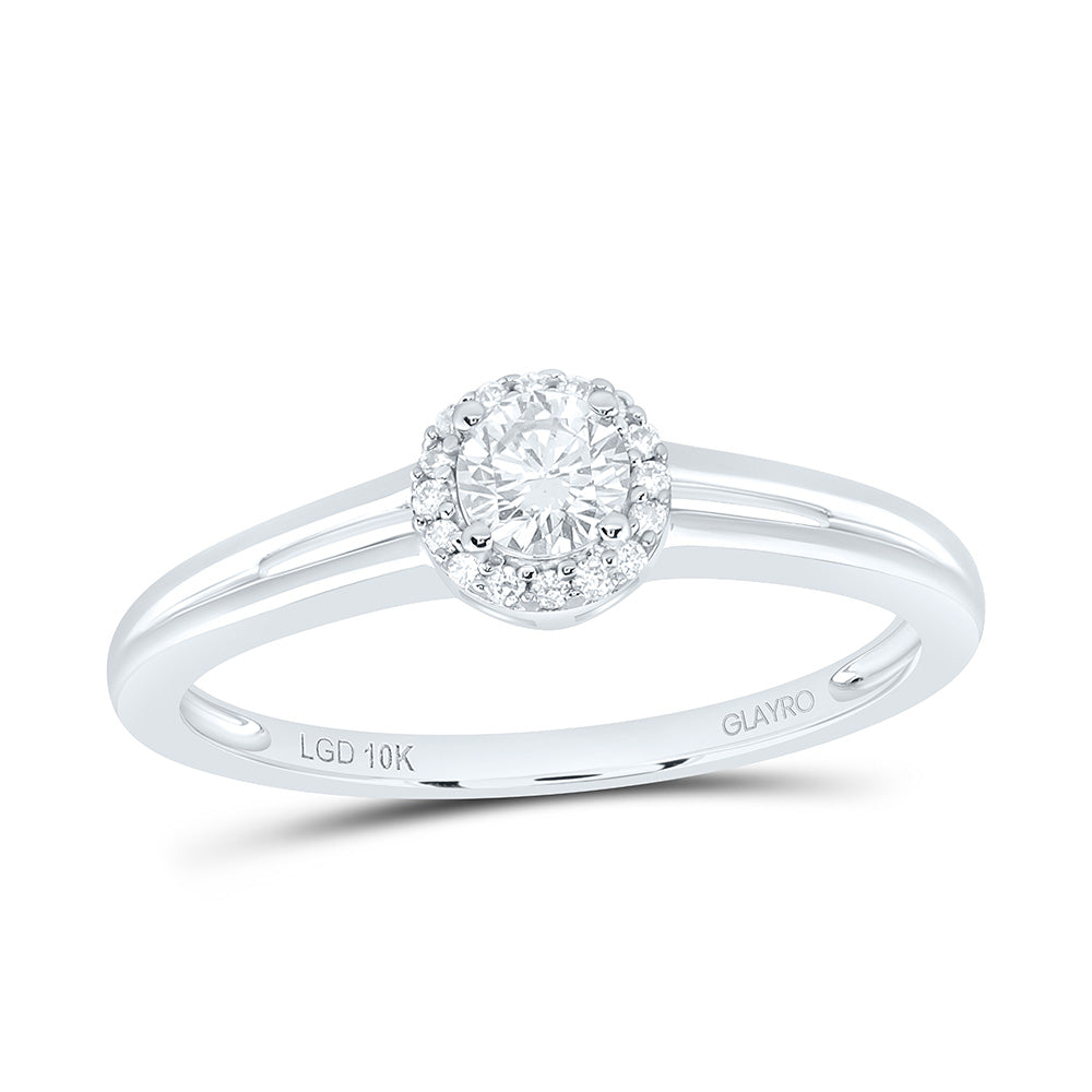 10K Yellow Or White Gold 1/4 Cttw Lab Grown Diamond Round Single Halo Engagement Ring