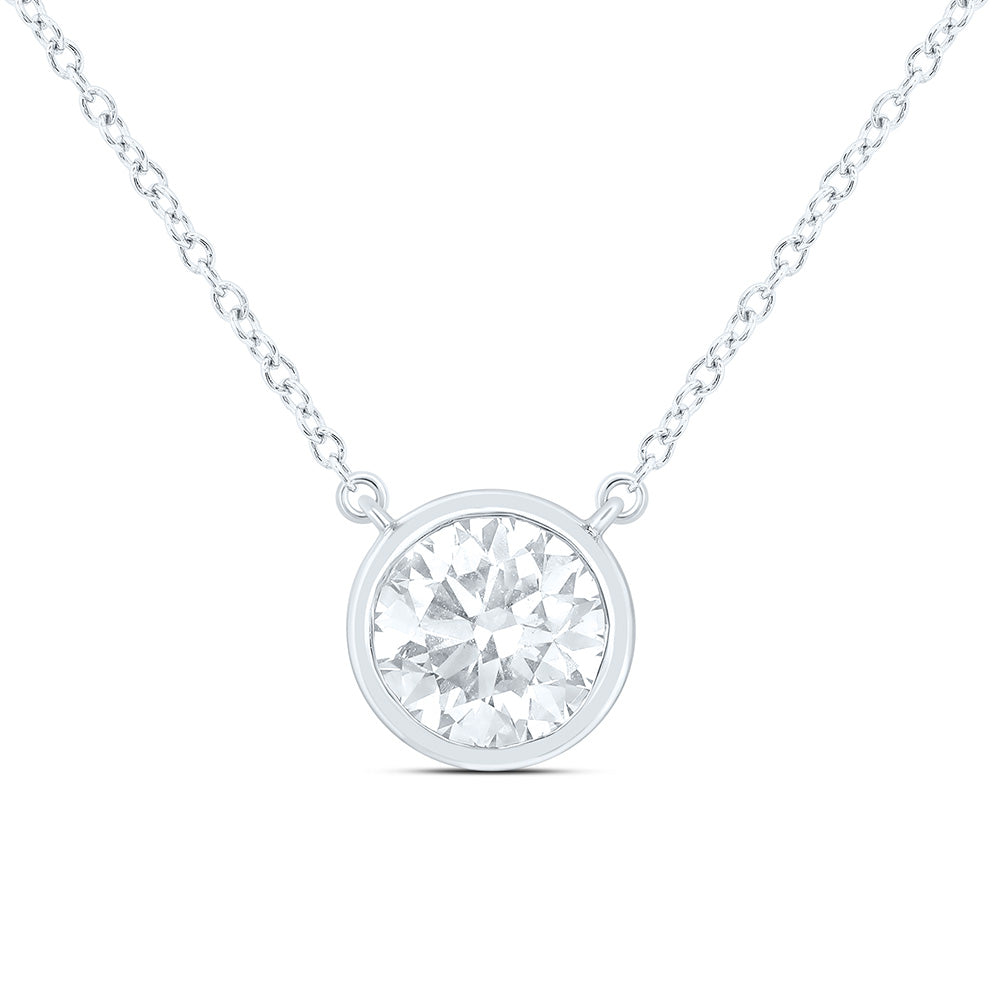 10K Yellow Or White Gold 1 Cttw Lab Grown Diamond Round Bezel Chain Necklace (18 Inch)