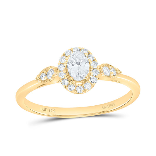 10K Yellow Or White Gold 3/8 Cttw Lab Grown Diamond 1/4 Cttw Center Oval Single Halo Engagement Ring