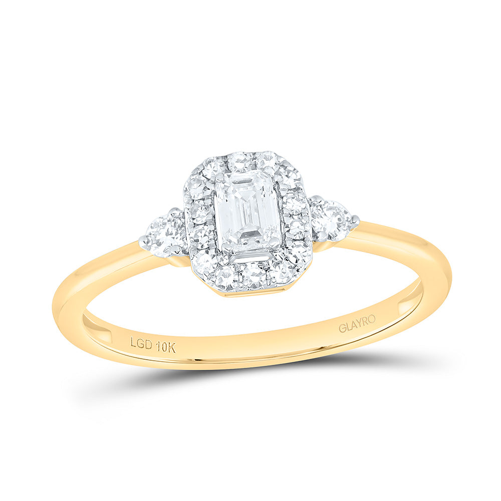 10K Yellow Or White Gold 3/8 Cttw Lab Grown Diamond 1/5 Cttw Center Emerald Single Halo Engagement Ring