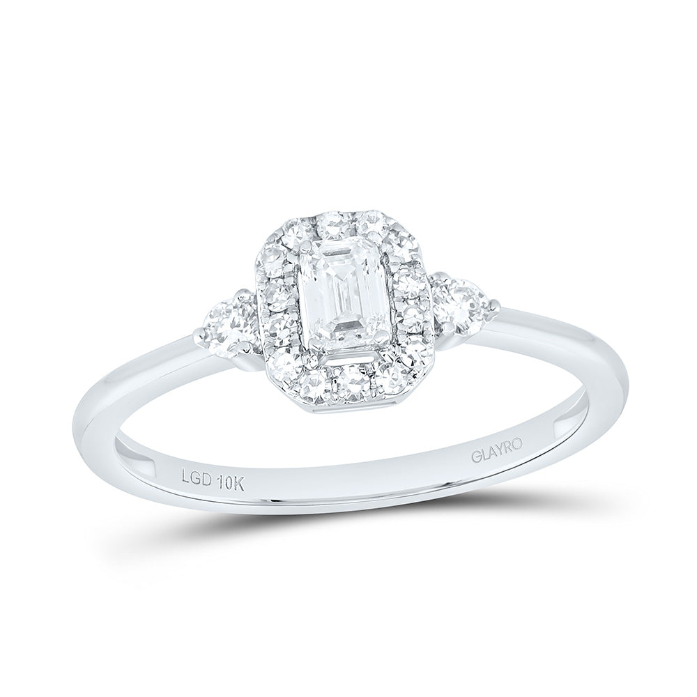 10K Yellow Or White Gold 3/8 Cttw Lab Grown Diamond 1/5 Cttw Center Emerald Single Halo Engagement Ring