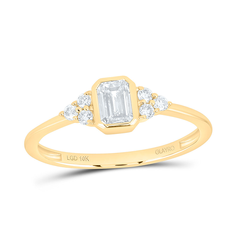 10K Yellow Or White Gold 1/2 Cttw Lab Grown Diamond 3/8 Cttw Center Emerald Octagon Bezel Engagement Ring