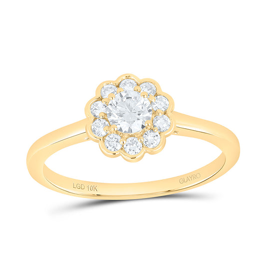 10K Yellow Or White Gold 1/2 Cttw Lab Grown Diamond 1/3 Cttw Center Round Flower Ring