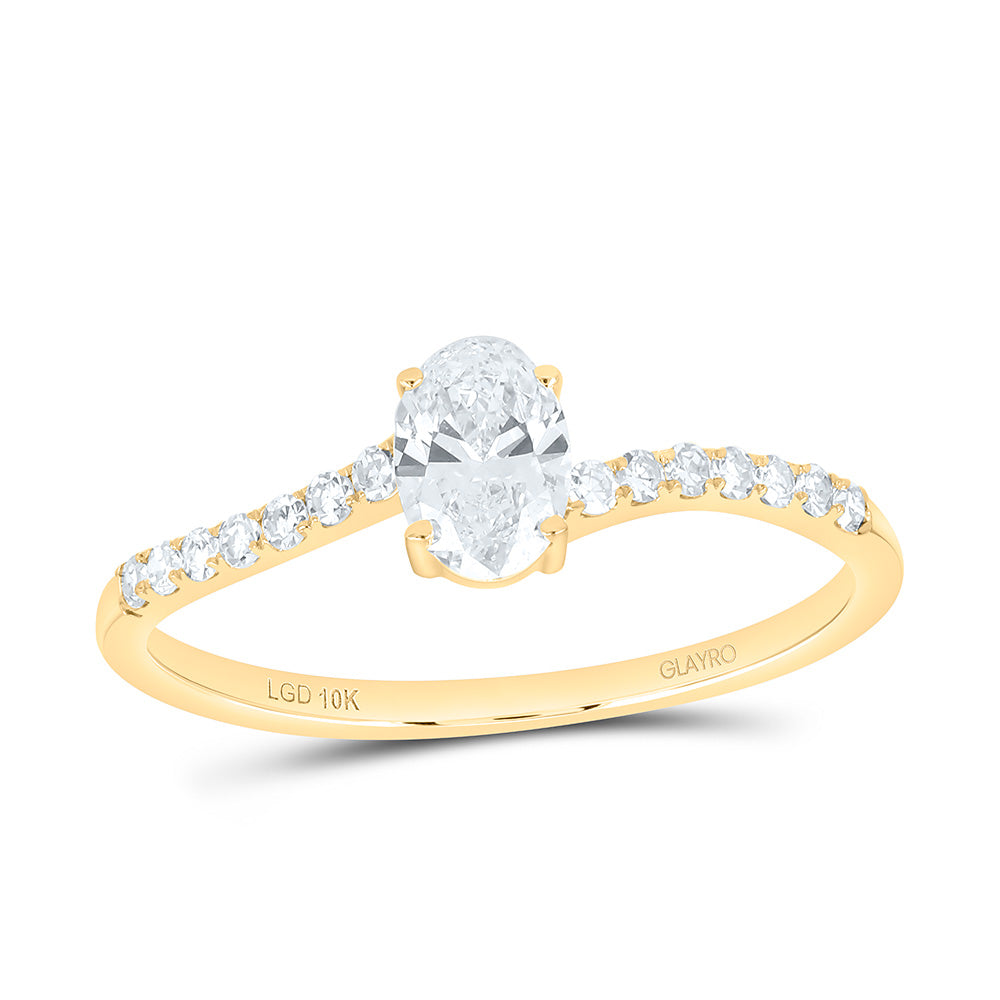 10K Yellow Or White Gold 1/2 Cttw Lab Grown Diamond 3/8 Cttw Center Oval Engagement Ring