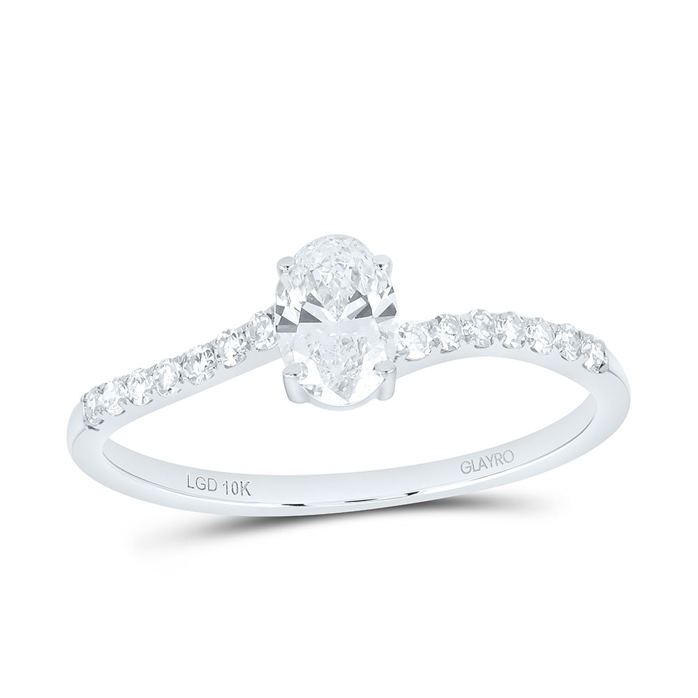 10K Yellow Or White Gold 1/2 Cttw Lab Grown Diamond 3/8 Cttw Center Oval Engagement Ring
