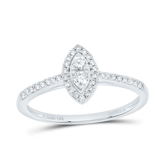 10K White Gold 1/4 Cttw Lab Grown Diamond Marquise Single Halo Engagement Ring