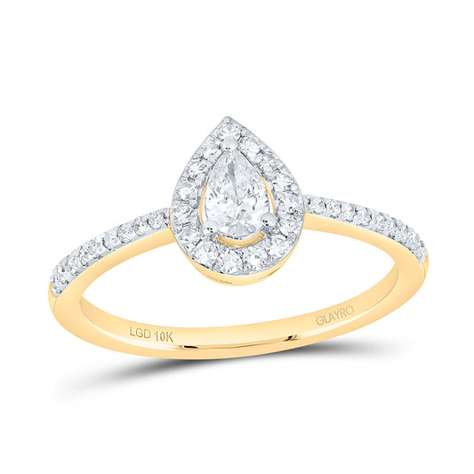 10K Yellow Or White Gold 3/8 Cttw Lab Grown Diamond 1/5 Cttw Center Pear Single Halo Engagement Ring