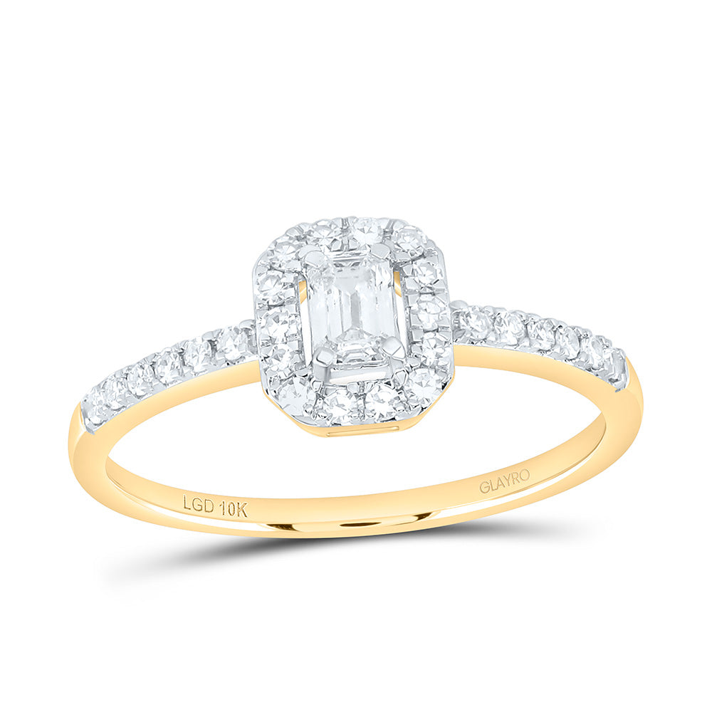 10K Yellow Or White Gold 3/8 Cttw Lab Grown Diamond 1/5 Cttw Center Emerald Single Halo Engagement Ring