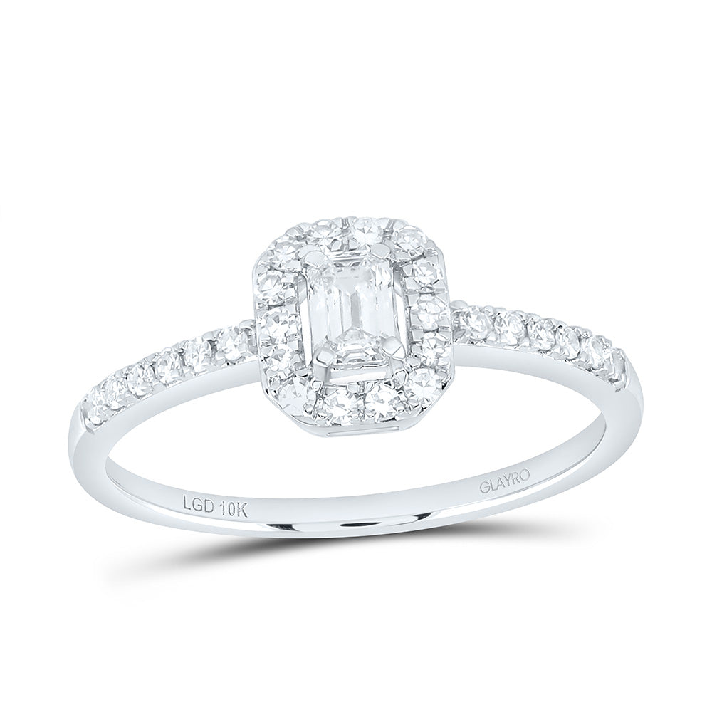 10K Yellow Or White Gold 3/8 Cttw Lab Grown Diamond 1/5 Cttw Center Emerald Single Halo Engagement Ring