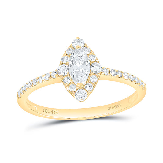 10K Yellow Or White Gold 1/2 Cttw Lab Grown Diamond 1/4 Cttw Center Marquise Single Halo Engagement Ring