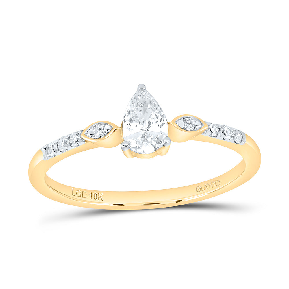 10K Yellow Or White Gold 3/8 Cttw Lab Grown Diamond 1/3 Cttw Center Pear Engagement Ring