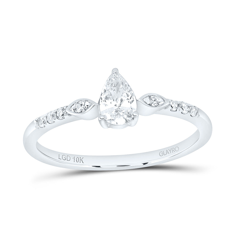 10K Yellow Or White Gold 3/8 Cttw Lab Grown Diamond 1/3 Cttw Center Pear Engagement Ring
