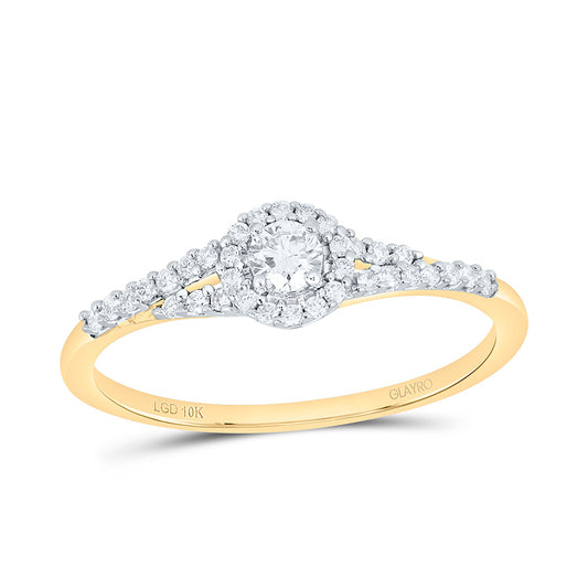 10K Yellow Or White Gold 1/4 Cttw Lab Grown Diamond Round Single Halo Engagement Ring