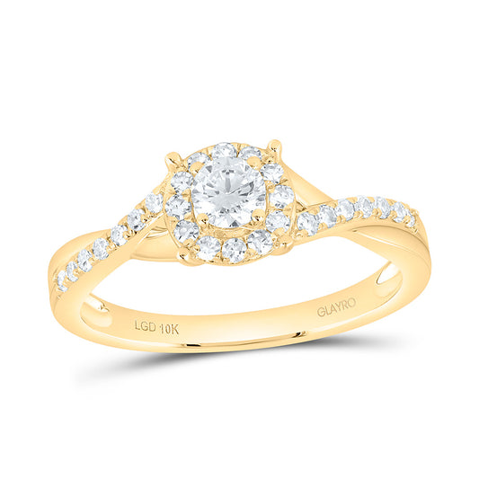 10K Yellow Or White Gold 3/8 Cttw Lab Grown Diamond 1/5 Cttw Center Round Single Halo Engagement Ring