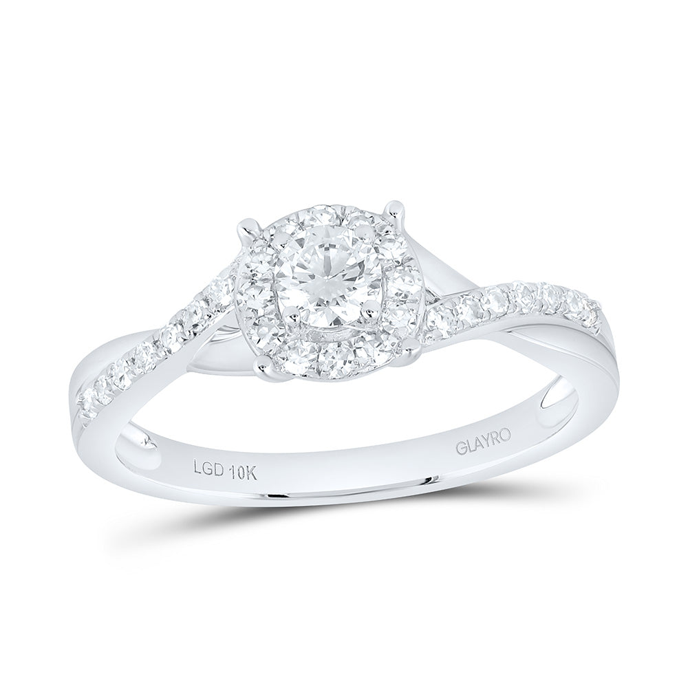 10K Yellow Or White Gold 3/8 Cttw Lab Grown Diamond 1/5 Cttw Center Round Single Halo Engagement Ring