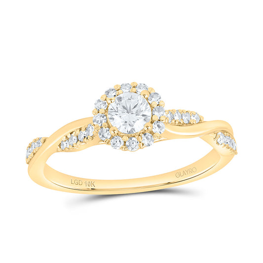 10K Yellow Or White Gold 1/2 Cttw Lab Grown Diamond 1/4 Cttw Center Round Single Halo Engagement Ring