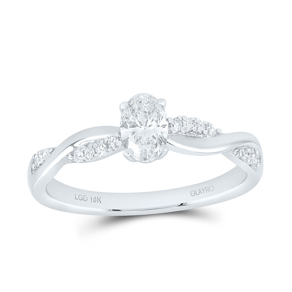 10K Yellow Or White Gold 1/2 Cttw Lab Grown Diamond 3/8 Cttw Center Oval Engagement Ring