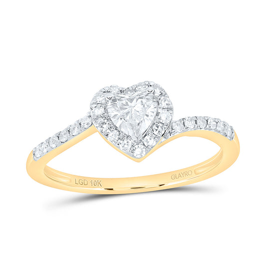 10K Yellow Or White Gold 1/2 Cttw Lab Grown Diamond 1/3 Cttw Center Heart Single Halo Engagement Ring