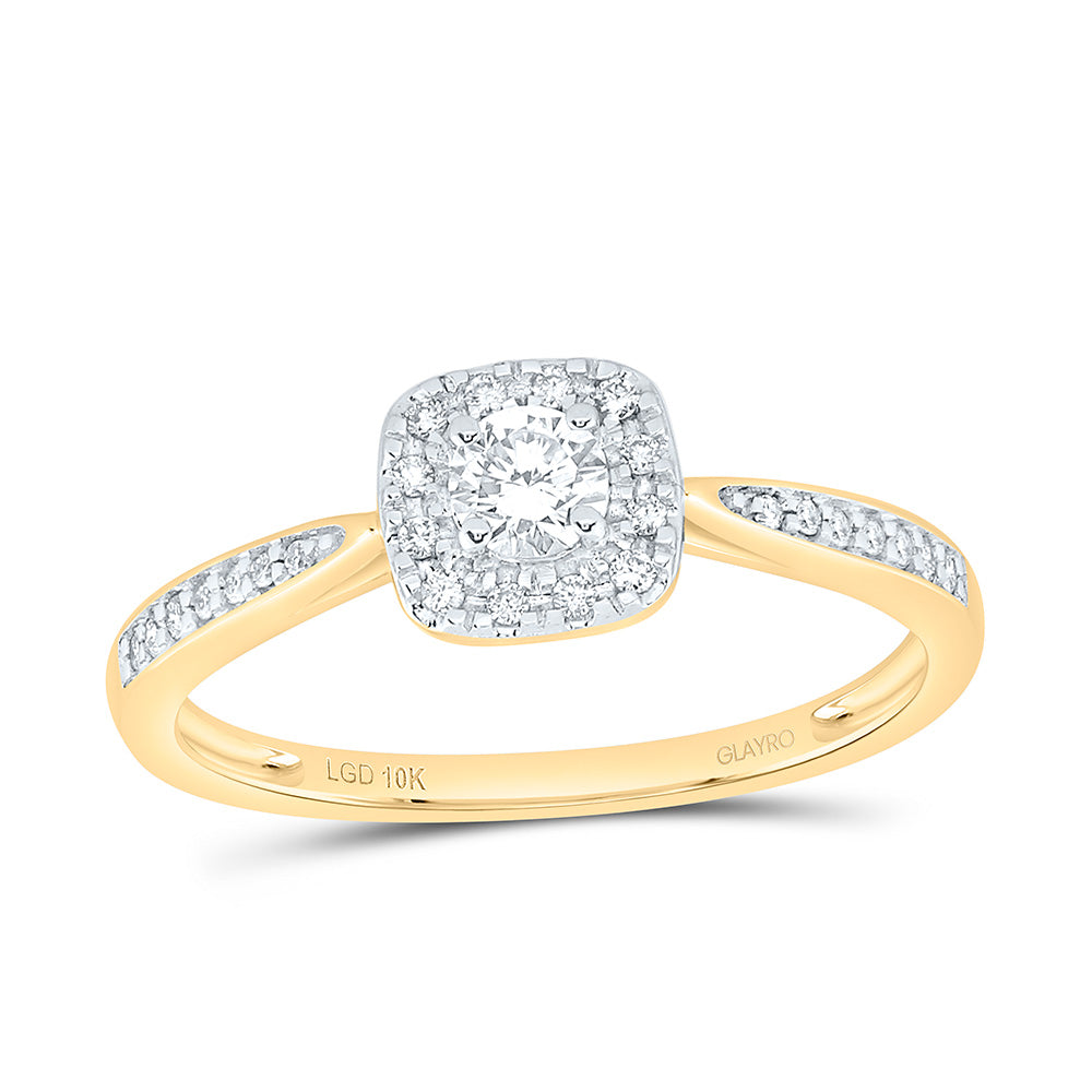 10K Yellow Or White Gold 1/4 Cttw Lab Grown Diamond Cushion Single Halo Engagement Ring