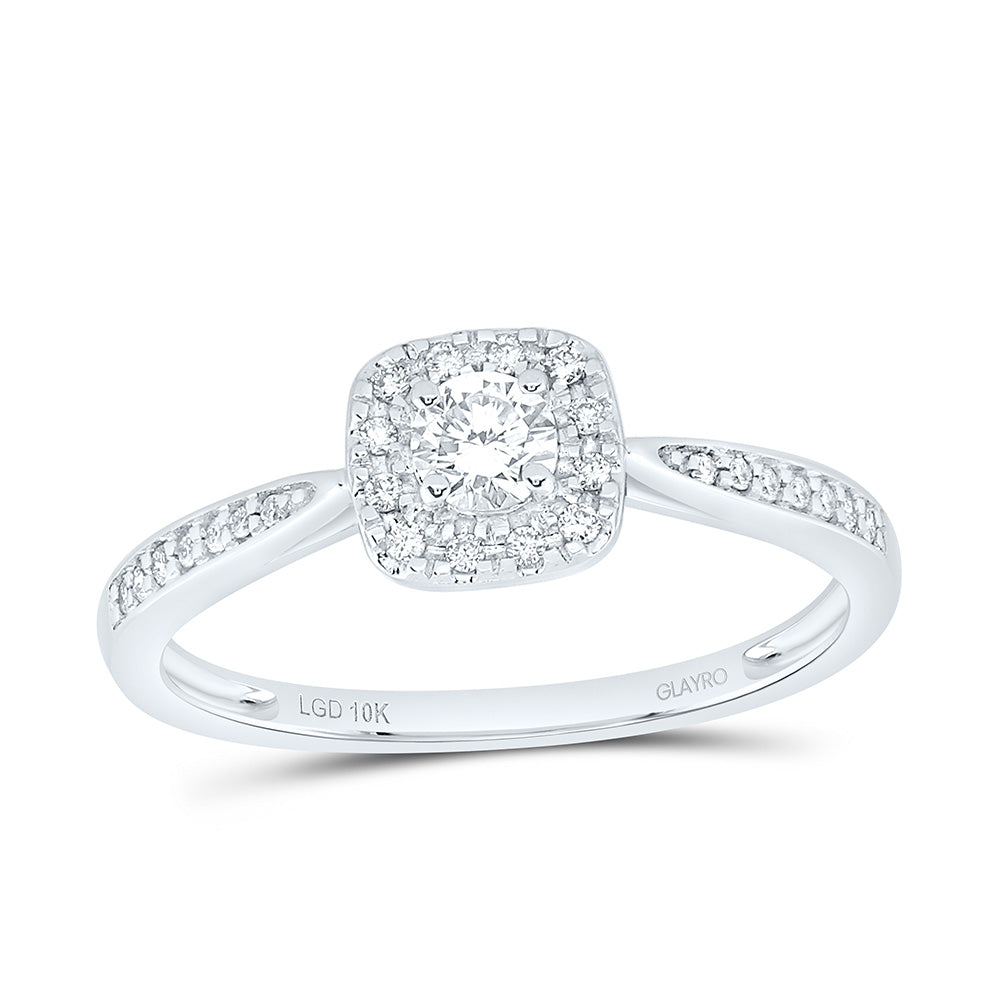 10K Yellow Or White Gold 1/4 Cttw Lab Grown Diamond Cushion Single Halo Engagement Ring