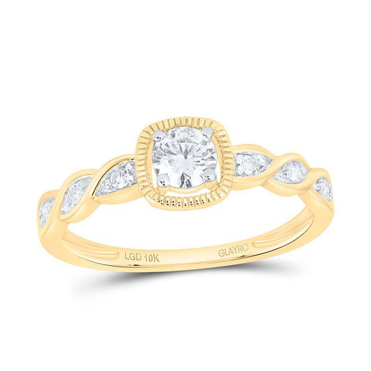 10K Yellow Or White Gold 1/3 Cttw Lab Grown Diamond 1/4 Cttw Center Round Cushion Engagement Ring
