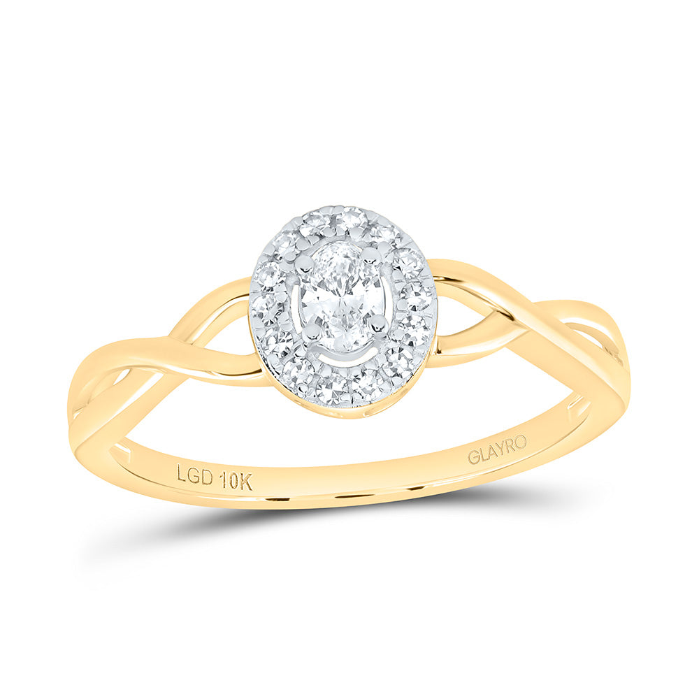 10K Yellow Or White Gold 1/5 Cttw Lab Grown Diamond Oval Single Halo Engagement Ring