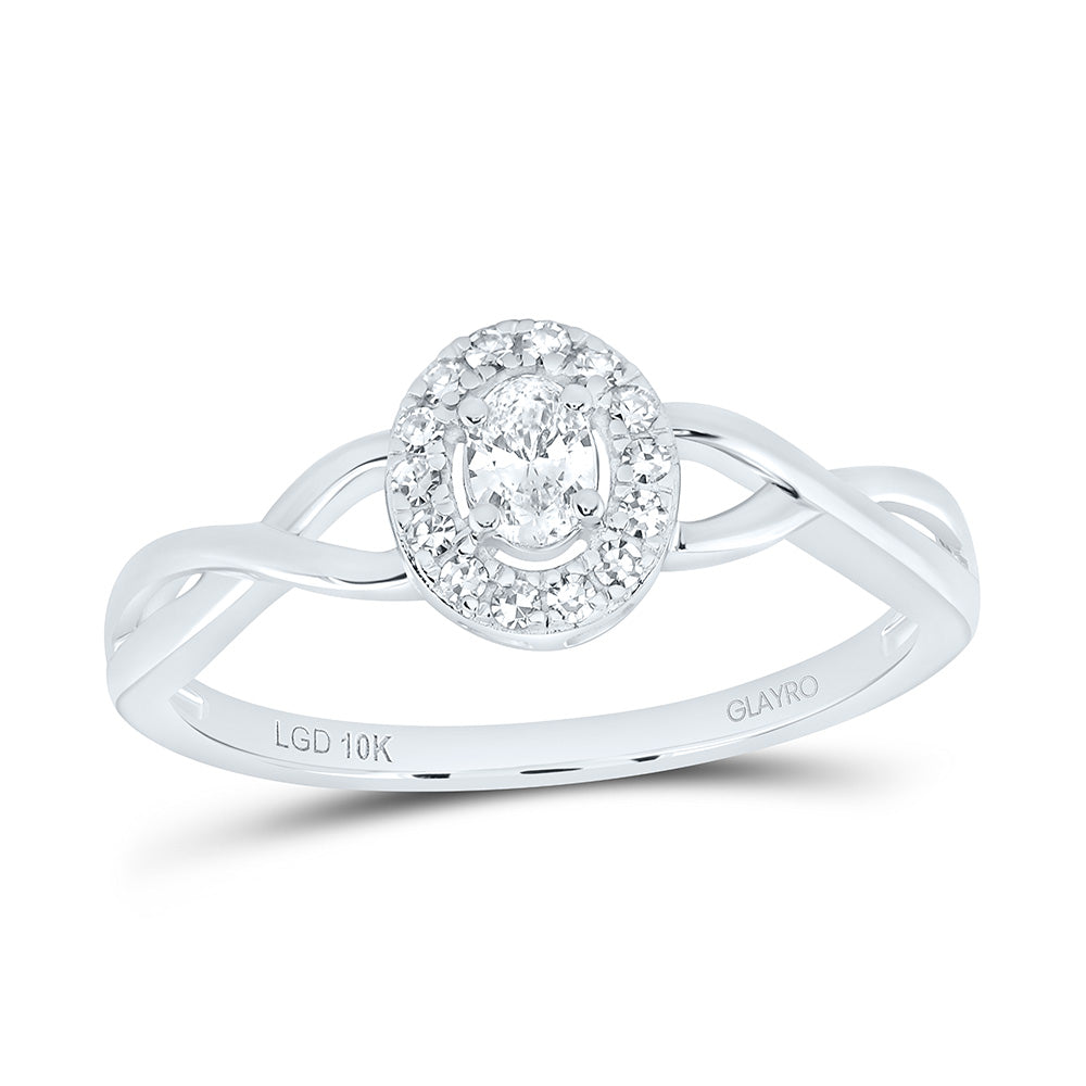 10K Yellow Or White Gold 1/5 Cttw Lab Grown Diamond Oval Single Halo Engagement Ring