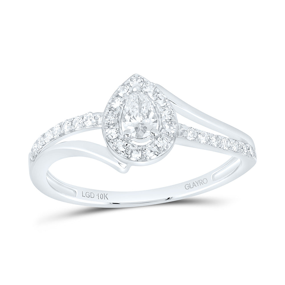 10K Yellow Or White Gold 1/3 Cttw Lab Grown Diamond Pear Single Halo Engagement Ring