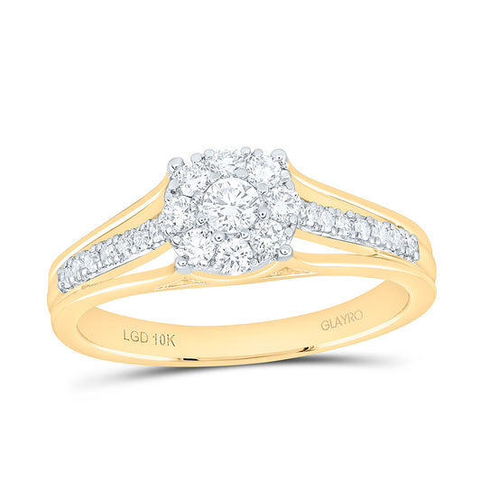 10K Yellow Or White Gold 3/8 Cttw Lab Grown Diamond Round Single Halo Engagement Ring