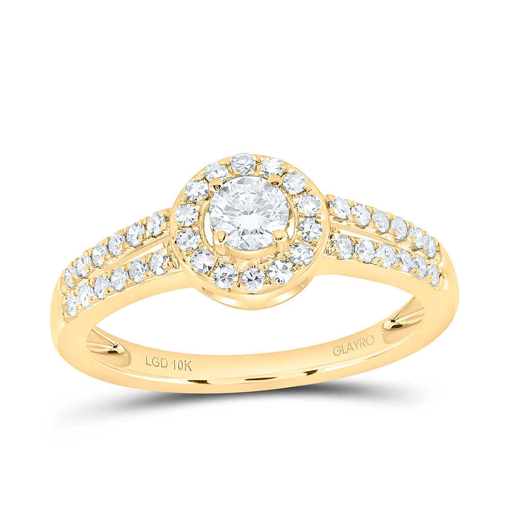 10K Yellow Or White Gold 1/2 Cttw Lab Grown Diamond 1/5 Cttw Center Round Single Halo Engagement Ring