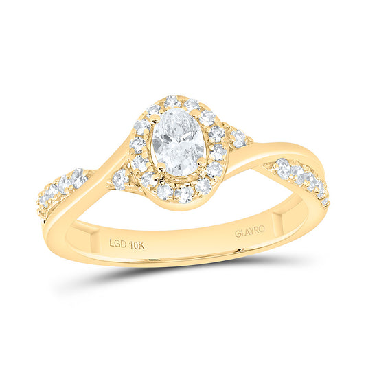 10K Yellow Or White Gold 1/2 Cttw Lab Grown Diamond 1/4 Cttw Center Oval Single Halo Engagement Ring